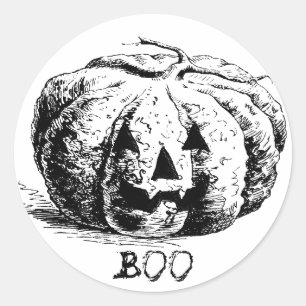 Sticker Rond Citrouille vintage Boo Jack O'Lantern