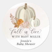 Sticker Rond Citrouilles blancs tomber dans l'amour Baby shower (Devant)