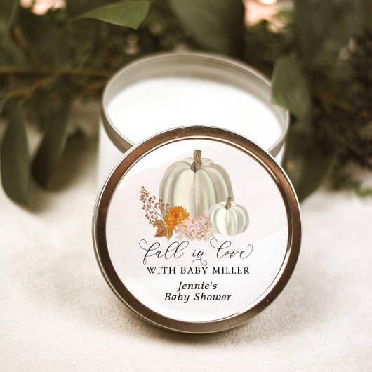 Sticker Rond Citrouilles blancs tomber dans l'amour Baby shower