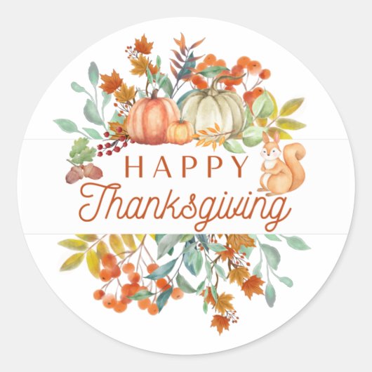 Sticker Rond Citrouilles bons thanksgivings et feuilles d'autom (Devant)