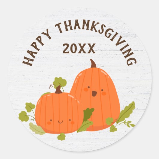 Sticker Rond Citrouilles bons thanksgivings Sur Bois (Devant)