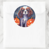 Sticker Rond Citrouilles Cavalier King Charles Spaniel Hallowee (Sac)
