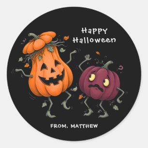 Sticker Rond Citrouilles dansantes drôles Joyeux Halloween