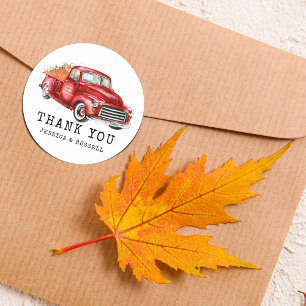 Sticker Rond Citrouilles de camion rouge Merci