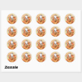 Sticker Rond Citrouilles de chat Automne Orange Blanc (Feuille)
