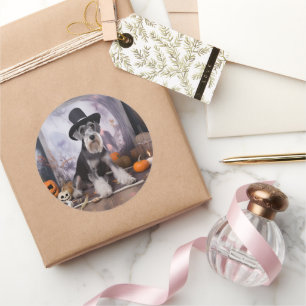 Sticker Rond Citrouilles de Schnauzer miniature Halloween