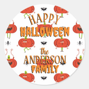 Sticker Rond Citrouilles d'halloween mignonnes, araignée et mot