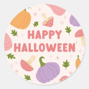 Sticker Rond Citrouilles et champignons d'Halloween