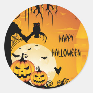 Sticker Rond Citrouilles et Pleines lunes d'Halloween effrayant