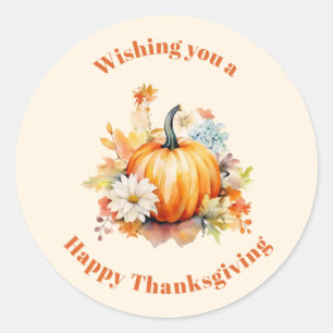 Sticker Rond Citrouilles orange et fleurs automne Action de grâ