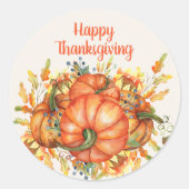 Sticker Rond Citrouilles oranges de Thanksgiving Feuilles d'aut (Devant)