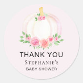 Sticker Rond Citrouilles roses filles chute Baby shower Merci (Devant)