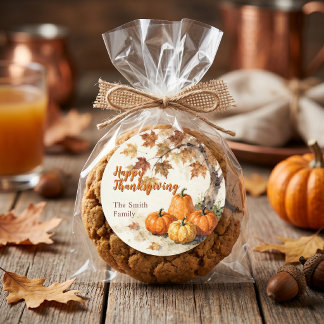 Sticker Rond Citrouilles rustiques d'automne Feuilles de Thanks