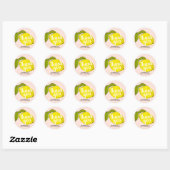 Sticker Rond Citrus citron 1er anniversaire Merci rose pâle (Feuille)