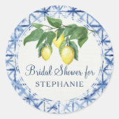 Sticker Rond Citrus citron avec feuille Feuillage Bleu n Motif  (Devant)