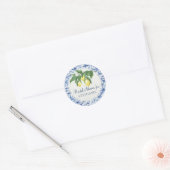 Sticker Rond Citrus citron avec feuille Feuillage Bleu n Motif  (Enveloppe)