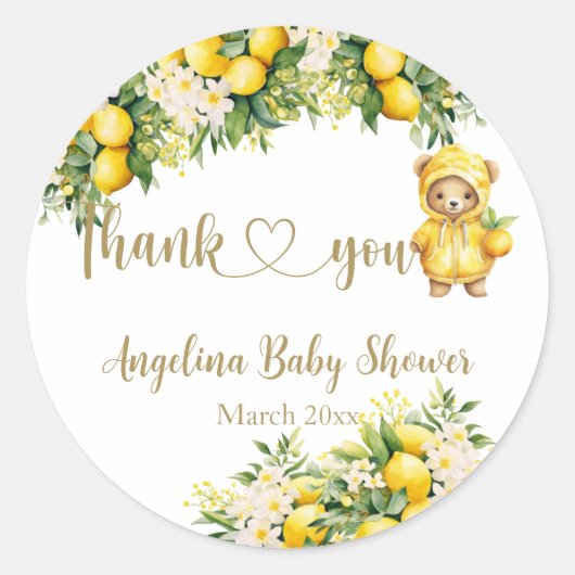 Sticker Rond Citrus citron Baby shower d'accueil été (Devant)