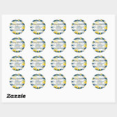 Sticker Rond Citrus Lemon Floral Foliage Navy en bande blanche (Feuille)