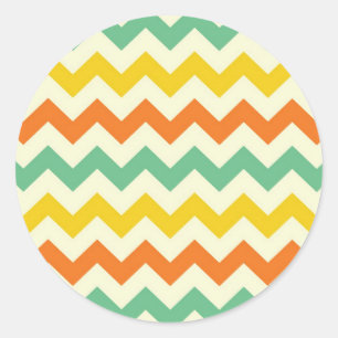 Sticker Rond Citrus Lime Vert Orange Jaune Chevron Zigzags