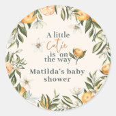 Sticker Rond Citrus, orange + fleur petit baby shower (Devant)