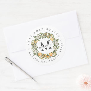 Sticker Rond Citrus Orchard Boho Botanical Return Adresse