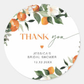 Sticker Rond Citrus thème oranges feuillage nuptiale merci (Devant)