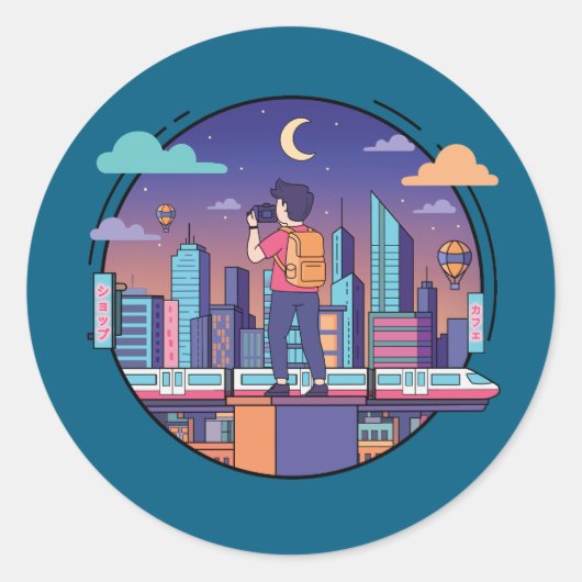 Sticker Rond City Night Traveler (Devant)