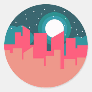 Sticker Rond City Skyline Night