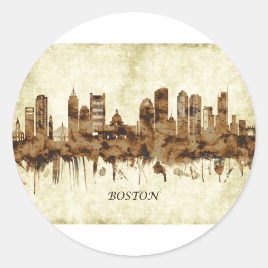 Sticker Rond Cityscape de Boston Massachusetts (Devant)