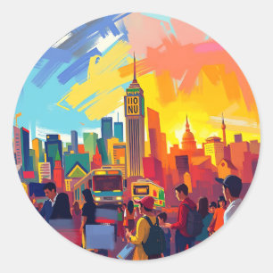 Sticker Rond Cityscape impressionniste