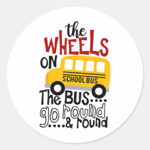 Sticker Rond Ck À L'École Drôle Les Roues Sur L'Autocar Toddler
