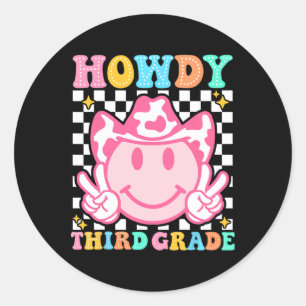 Sticker Rond Ck À L'école Howdy Troisième Classe Western Cowboy