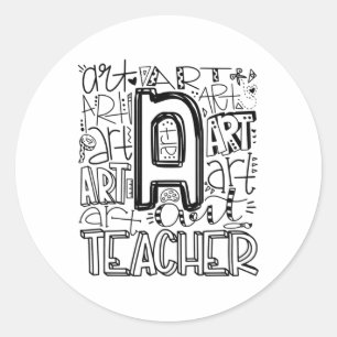 Sticker Rond Ck To School Art Typographie De Professeur