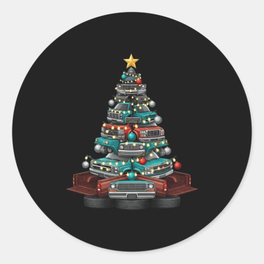 Sticker Rond Ckup Truck Christmas Tree Funny Clic Car Graphic M (Devant)