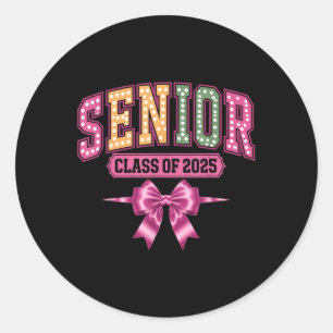 Sticker Rond Cl De 2025 Senior Coquette Bow Girls Graduat