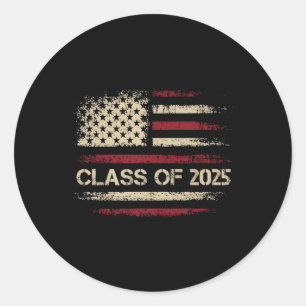 Sticker Rond Cl Of 2025 American Flag Usa Graduation Boys Girls