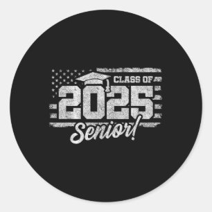 Sticker Rond Cl Of 2025 Senior Graduation - American Flag Senio