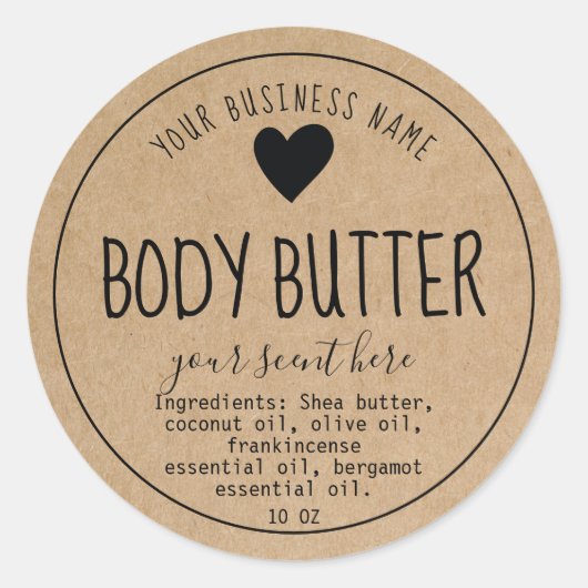 Sticker Rond Cla de lotion de beurre pour corps artisanal Kraft (Devant)