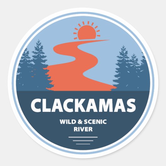 Sticker Rond Clackamas Wild and Pittoresque River Oregon (Devant)