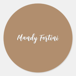Sticker Rond Clair Brown Plain Élégante Calligraphie minimalist