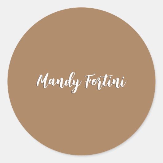 Sticker Rond Clair Brown Plain Élégante Calligraphie minimalist (Devant)