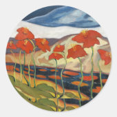 Sticker Rond Clair et joyeux, paysage avec des fleurs, (Devant)