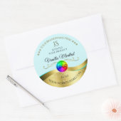 Sticker Rond Clair Turquoise Wavy Gold Logo Monogramme Étiquett (Enveloppe)