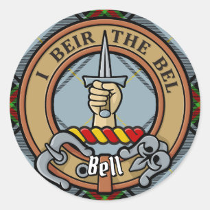 Sticker Rond Clan Bell Crest sur Tartan