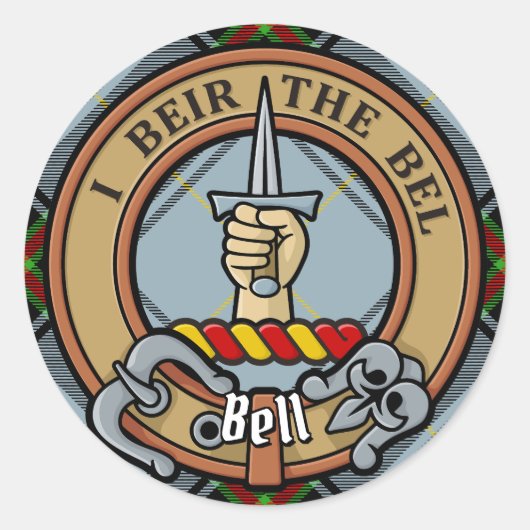 Sticker Rond Clan Bell Crest sur Tartan (Devant)