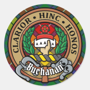 Sticker Rond Clan Buchanan Crest sur Tartan