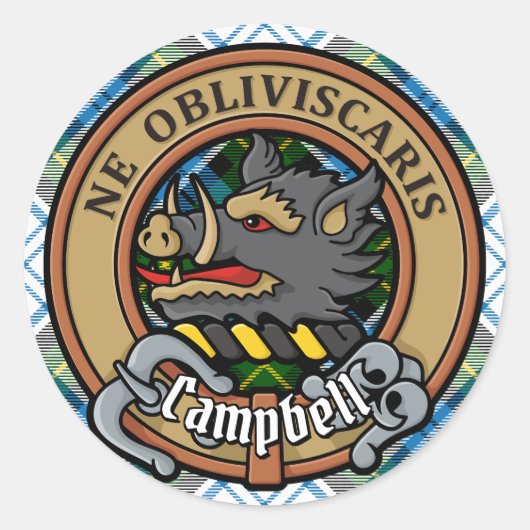 Sticker Rond Clan Campbell Crest sur la robe Tartan (Devant)