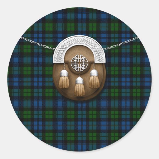 Sticker Rond Clan Campbell Militaire Tartan Et Sporran (Devant)