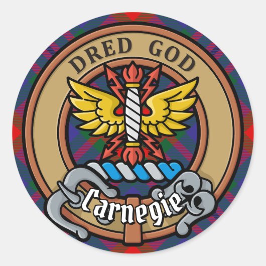 Sticker Rond Clan Carnegie Crest sur Tartan (Devant)