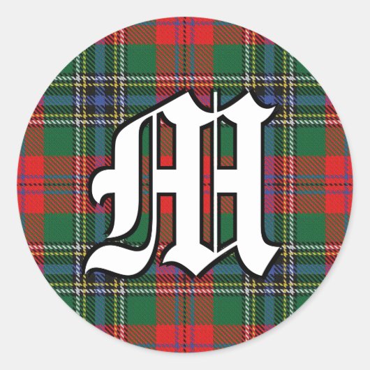 Sticker Rond Clan classique MacLean Red Tartan Monogramme (Devant)